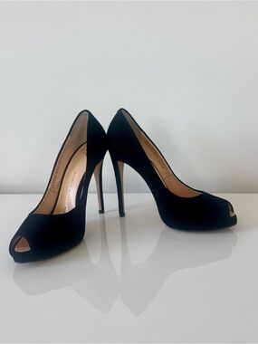 Giuseppe Zanotti Black Suede Peep-Toe Stiletto Heels